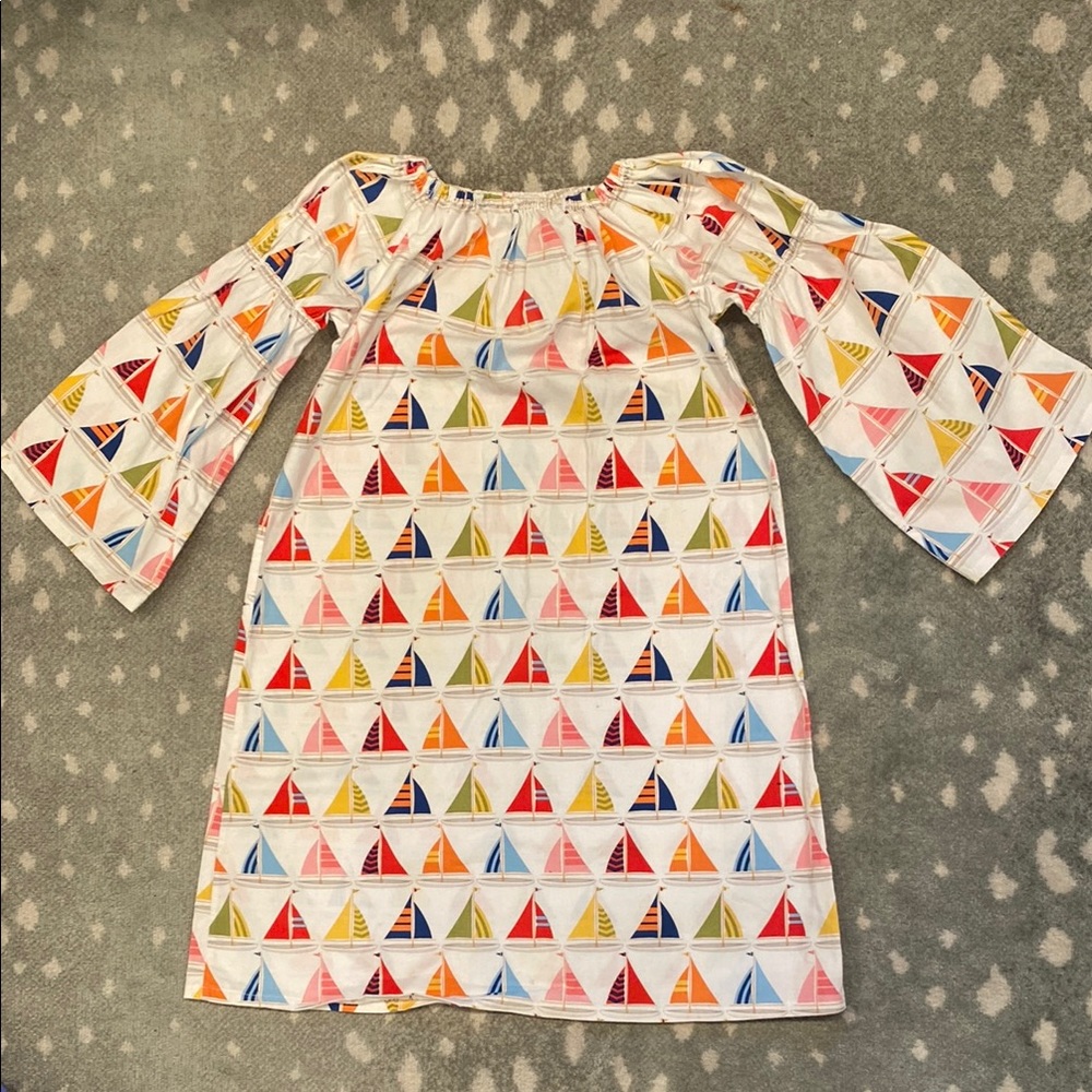 NFS nat dress Colorful sailboats cotton Kids Casual Dress bell sleeve. tunic